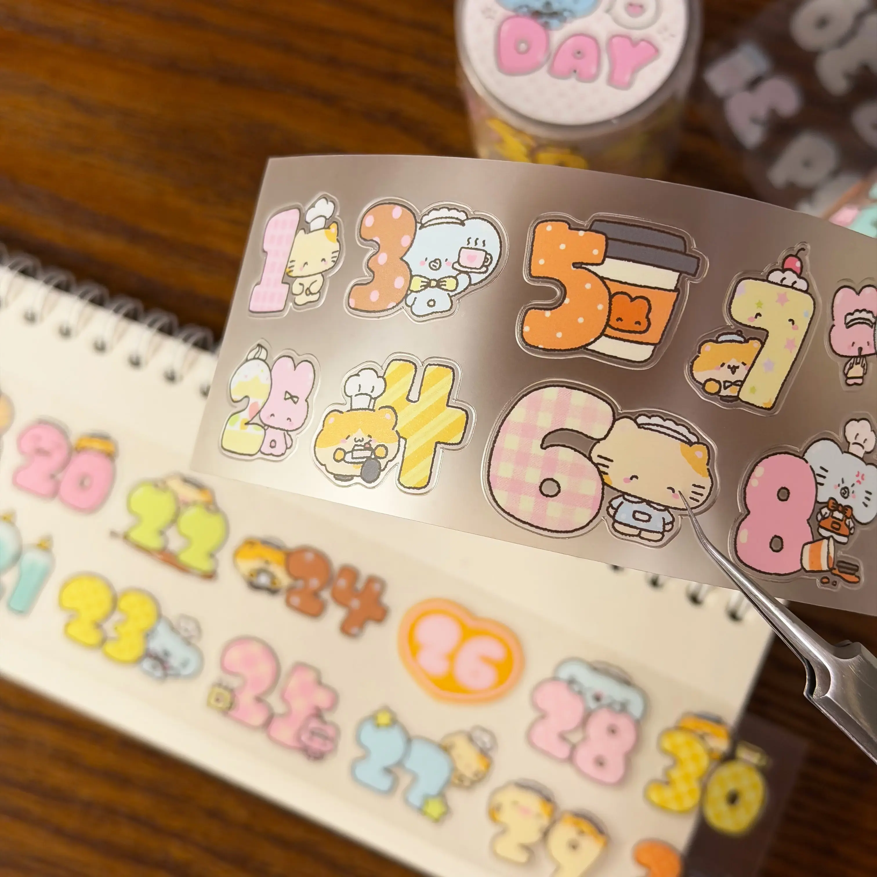 Cute Coffee 30-Day Digital Animal Die cut Sticker DIY Deco Card Journal Scrapbooking Photo Card Phone Case Collage Supply