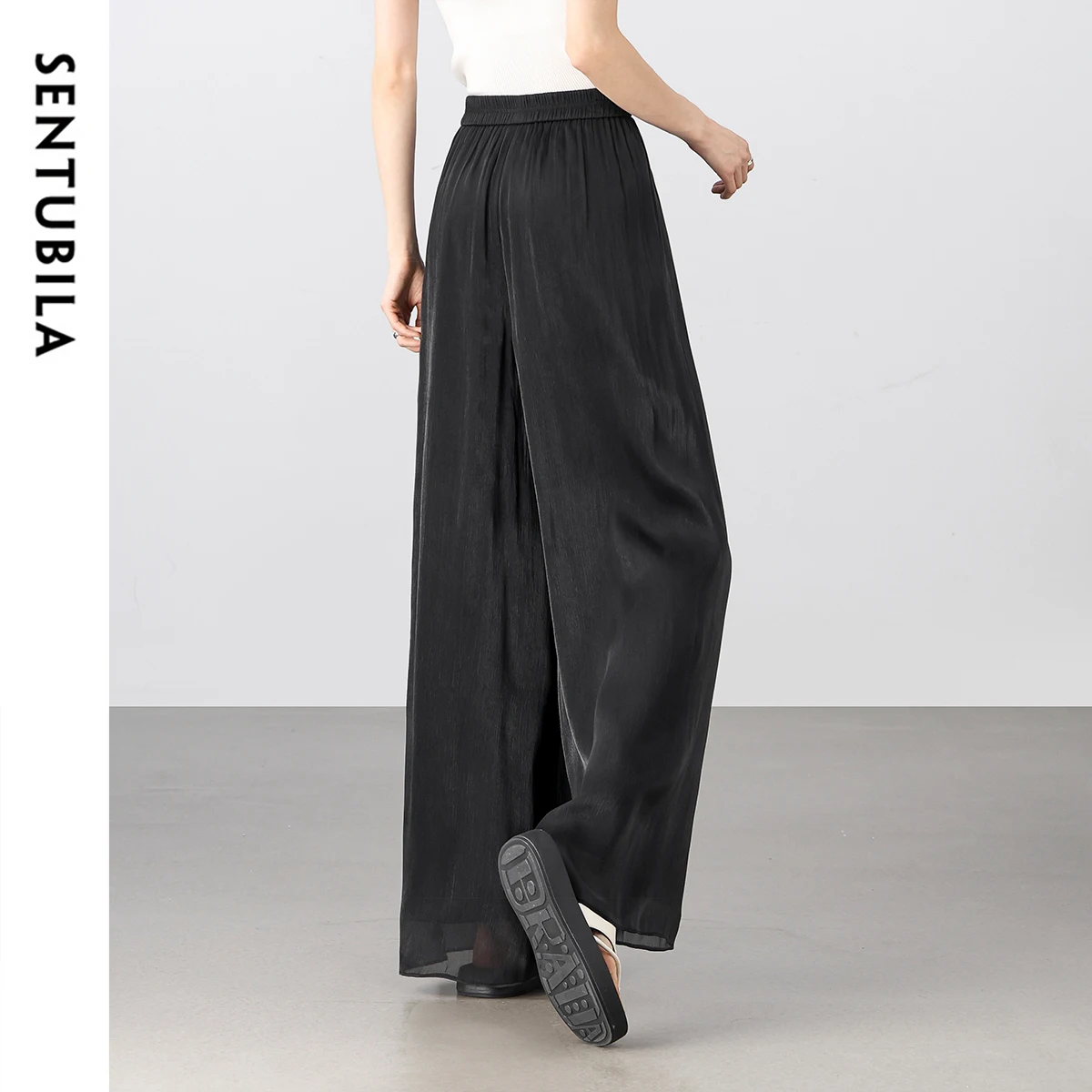 SENTUBILA Office Lady Skirt Pants Women 2025 Spring Summer Elastic High-waist Solid Wide-leg Pant Elegant Trousers 151K73620
