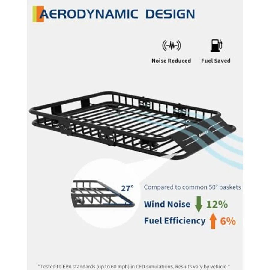 سلة حامل سقف 64 × 50 بسعة 200 رطلاً لسيارات الدفع الرباعي والشاحنات سلة حامل البضائع على السطح شديدة التحمل مع تمديد Lugga #3
