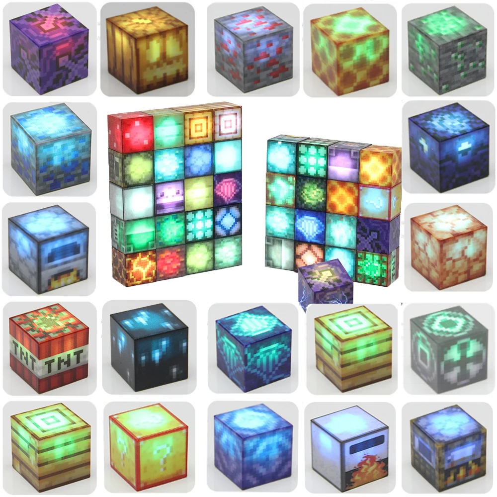 

Mine World Magnetic Building Blocks With LED Color Lights And Built-in Switches 2CM Children's Educational Toy Gift Cube Brick