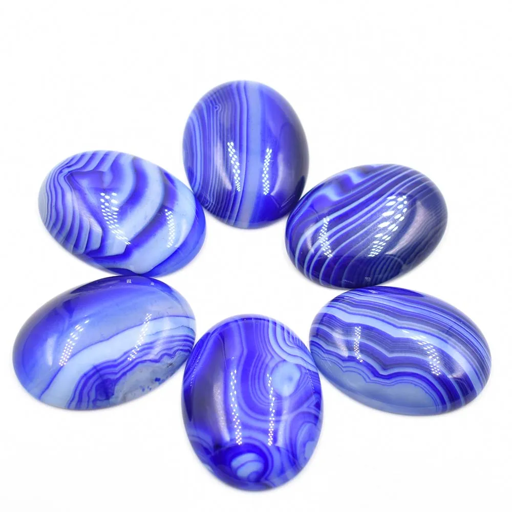 Wholesale 6pcs/lot 30x40mm natural blue stripe onyx Oval CAB CABOCHON beads for jewelry accessories making