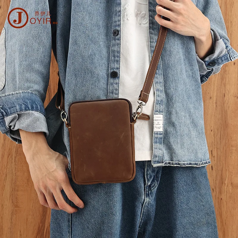 

Men's genuine leather crossbody bag, retro square single-shoulder phone bag, commuting crossbody bag