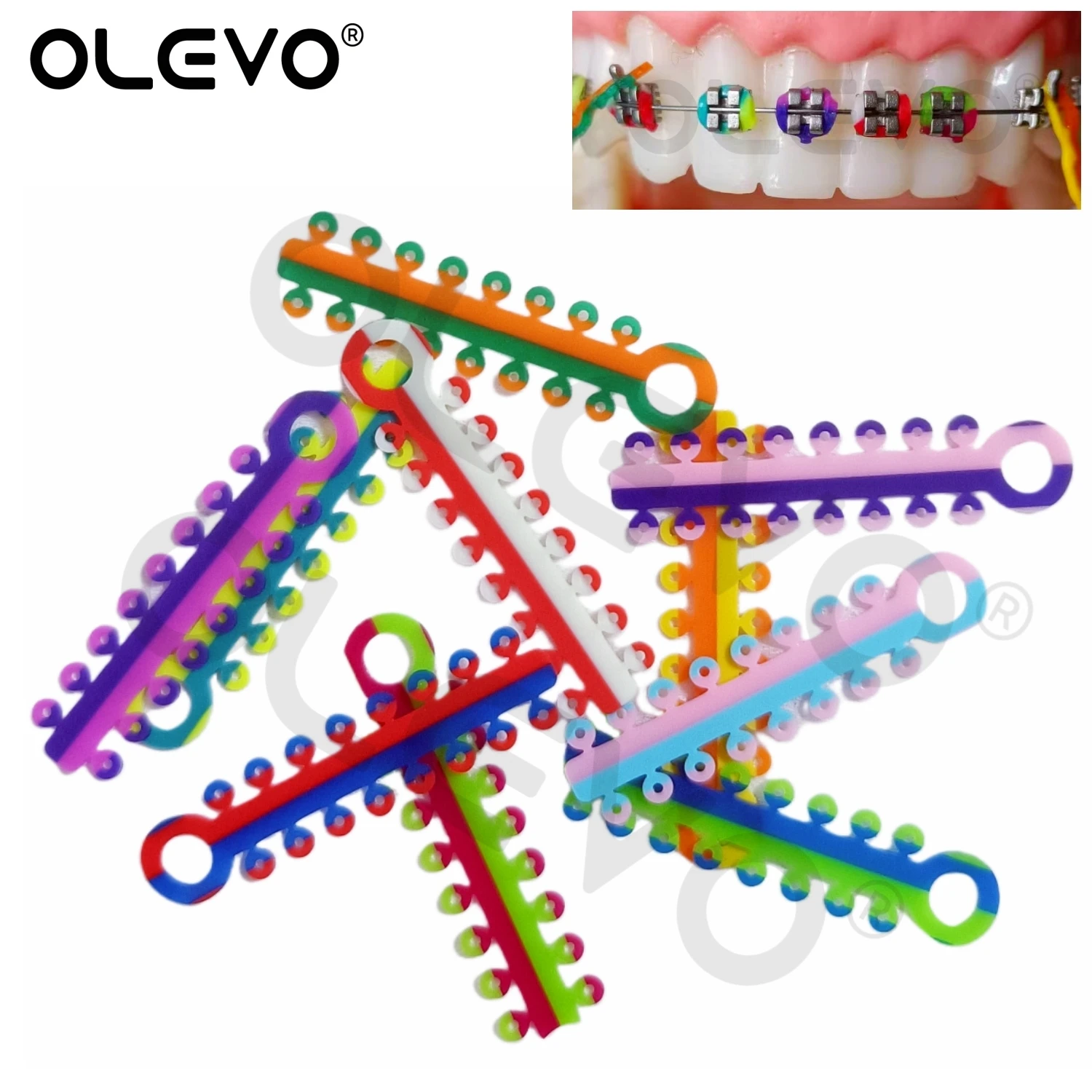 320Pcs/20 Sticks Tandheelkundige Orthodontische Elastische Ligatuurbanden Banden Voor Tandenbeugels Beugels Tweekleurige Ontwerp Rubberen Ligerende