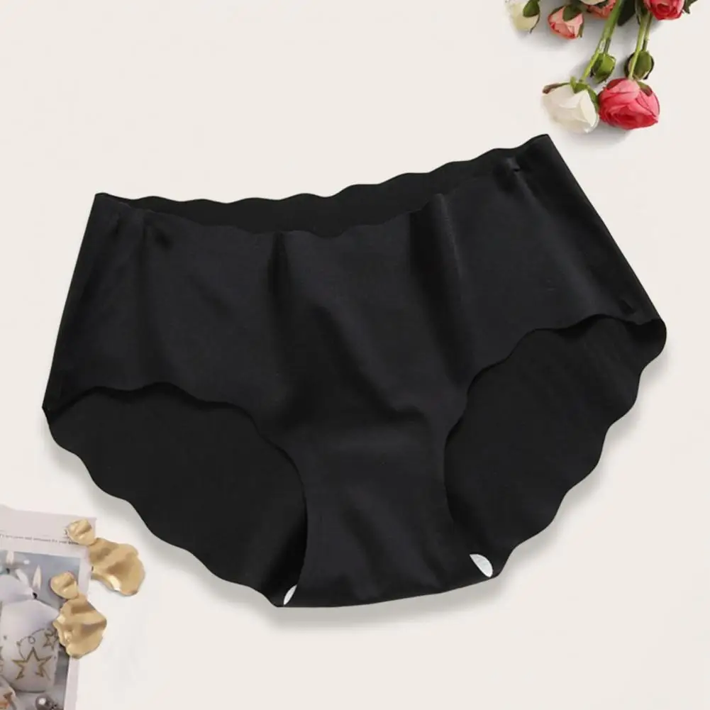 Highly Elastic Women Mid-rise for Women with Wave Trim Soft Lifting Underwear Solid Color Female Panties for Smooth Comfort