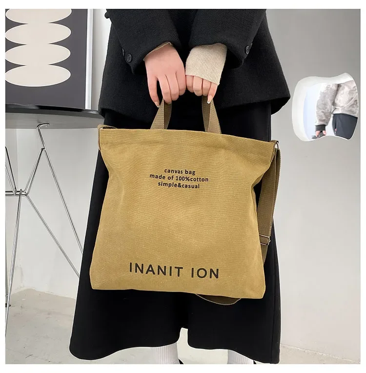 Japanische Minimalistische Canvas-Umhängetasche, Robuste Waschbare Handtasche mit Großer Kapazität, Schultertasche für Studenten & Tägliches Tragen – Detail 19