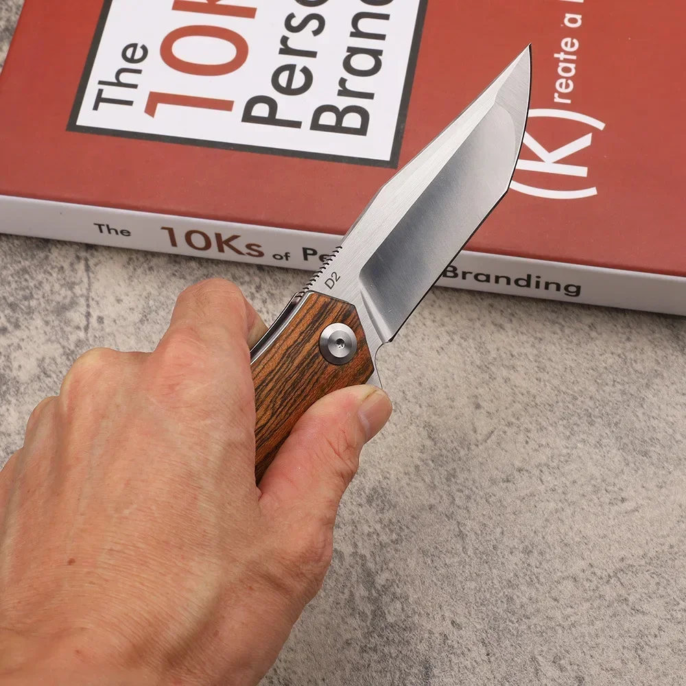 Imagem -03 - Sândalo Madeira Handle Ball Bearing Folding Knife Lâmina de Aço d2 Camping Knife Sobrevivência ao ar Livre Facas de Bolso Portáteis com Clipe