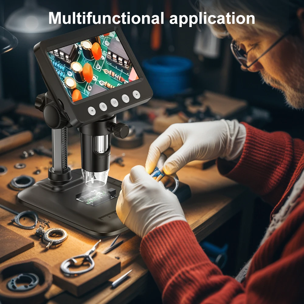 4.3'' Digital Microscope 1600X Magnification Electronic Welding Microscope 1080P Video Stereo Microscopio for Adult Repair 8LEDS