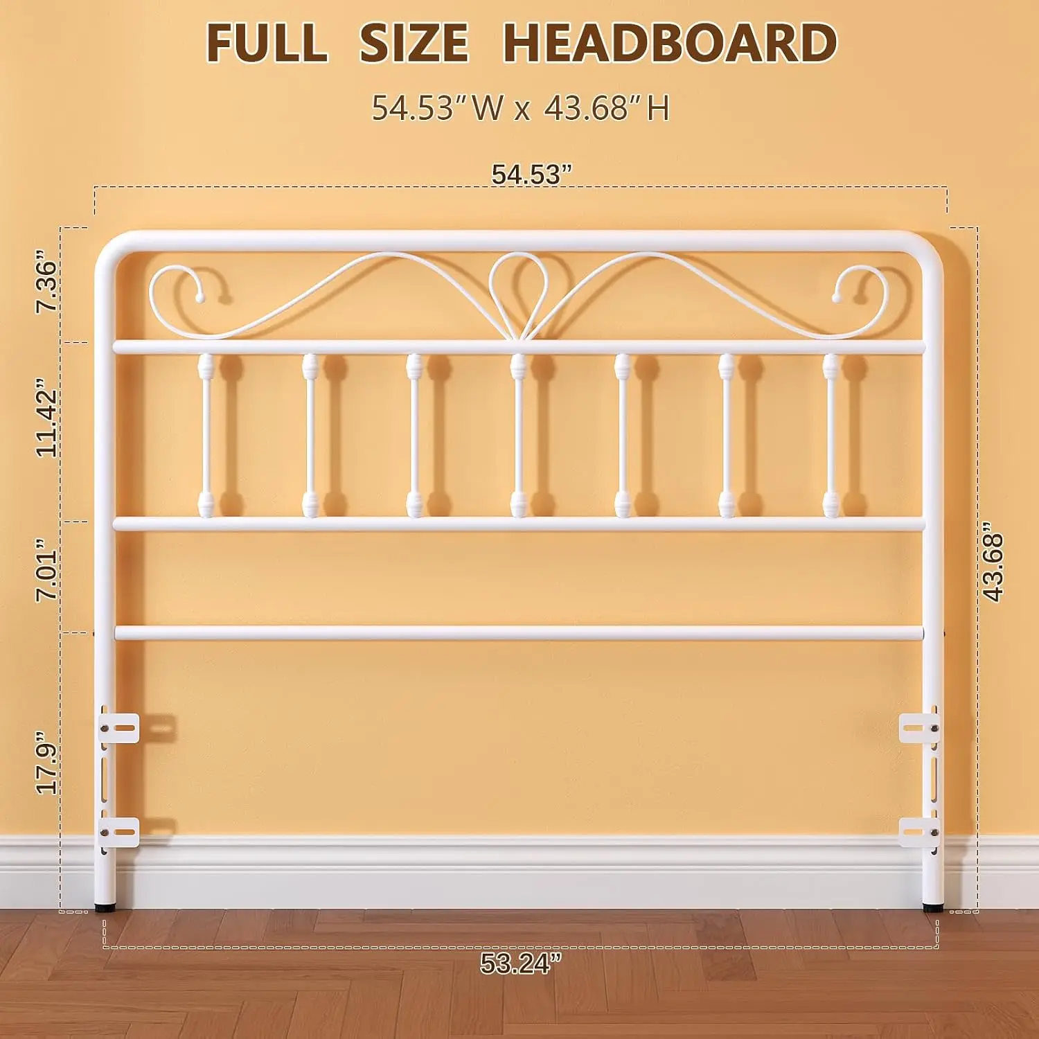 White Metal Headboard Only, Full Size, Compatible with Bed Frame and Platform Bed, Full-Size Metal Headboard