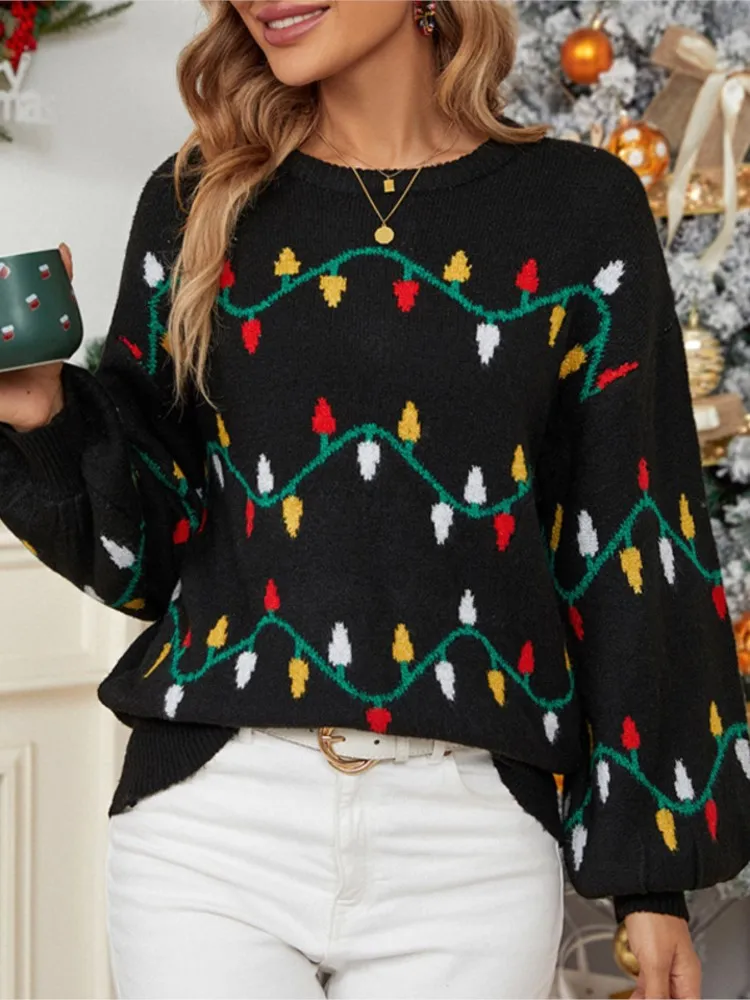 

Female Autumn Winter Fashion Christmas Knitting Sweater Woman's Casual O-neck Long Sleeves Party Pullovers Ladies Loose Sweaters