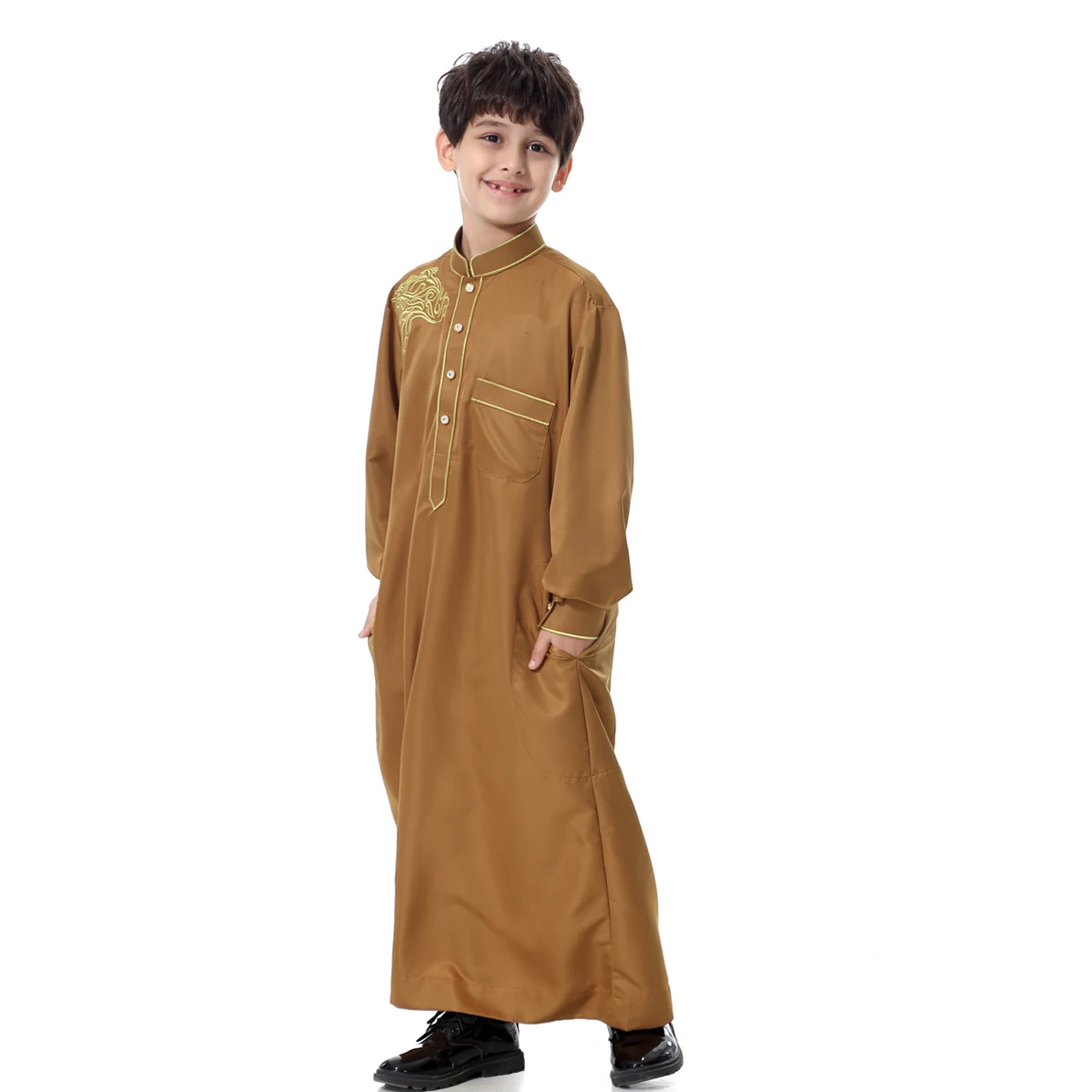 Embroidered Jubba Thobe Kids Abaya For Children Islamic Clothing Saudi Arabia Dubai Boys Fashions Robe Dress Muslims TH874