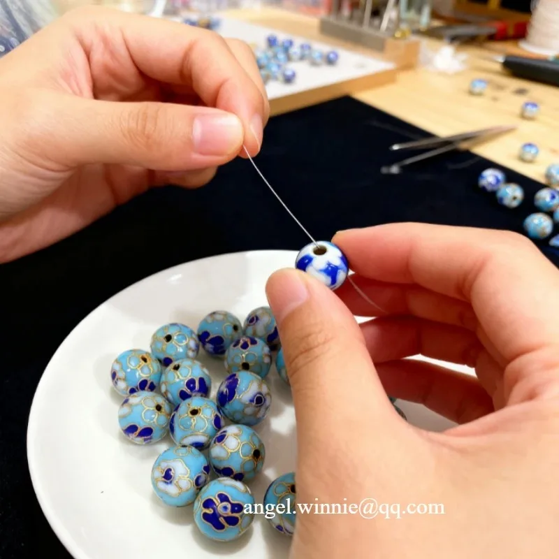 

5/12PCS Beads 12mm boutique polished round loose beads copper tire filigree enamel pure handmade DIY retro material