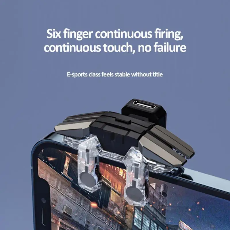 JS65 Zes Vinger Controle Gamepad Trigger Voor Pubg Controller Mobiele Telefoon Gamepad Joystick Doel Schieten L1 R1 Legering Key Button
