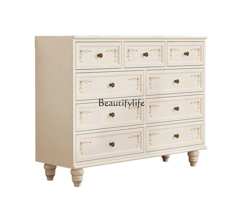 

1LXAmerican rural large-capacity nine-bucket storage cabinet hand-painted drawer bedside cabinet