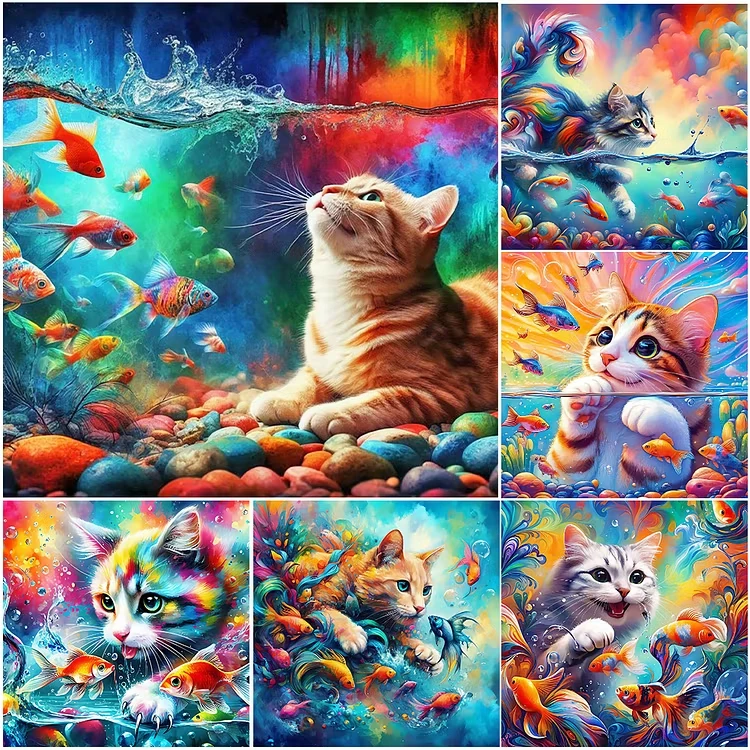 

1000PCS Jigsaw Puzzles Adults Goldfish and Cat Home Puzzle Stress Relief Entertainment Toys Landscape Puzzles Christmas Gift