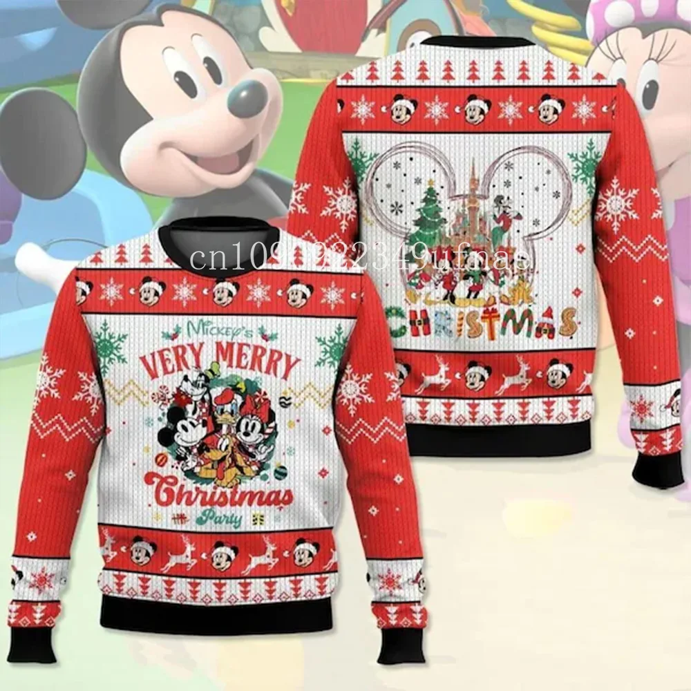 

2025Disney Christmas Sweater Men's Womens 3d Ugly Sweater Mickey Ugly Christmas Sweater Anime Xmas Gifts Sweater