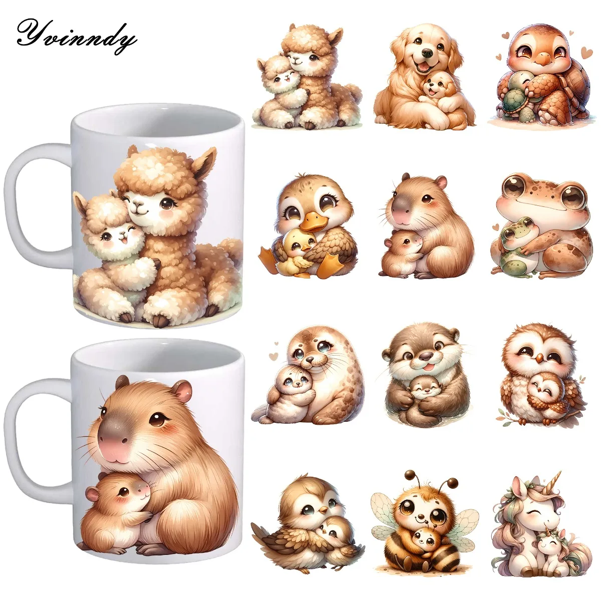 

УФ-наклейки DTF для переноса изображений, 12 шт./набор: Прекрасная связь между животными и их потомками, наклейки для упаковки стеклянных банок своими руками, УФ DTF