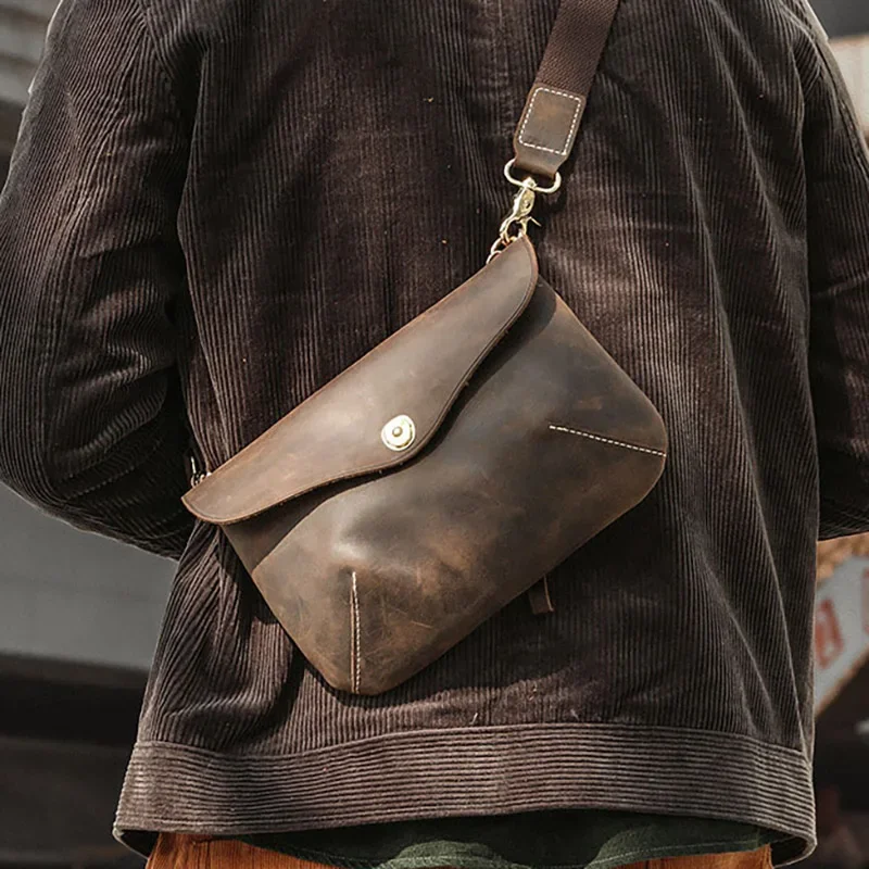 

Quality Original Leather Male Casual Shoulder Messenger Satchel Bag Student Cowhide Fashion Cross-body Bag 8" Pad Tote Mochila
