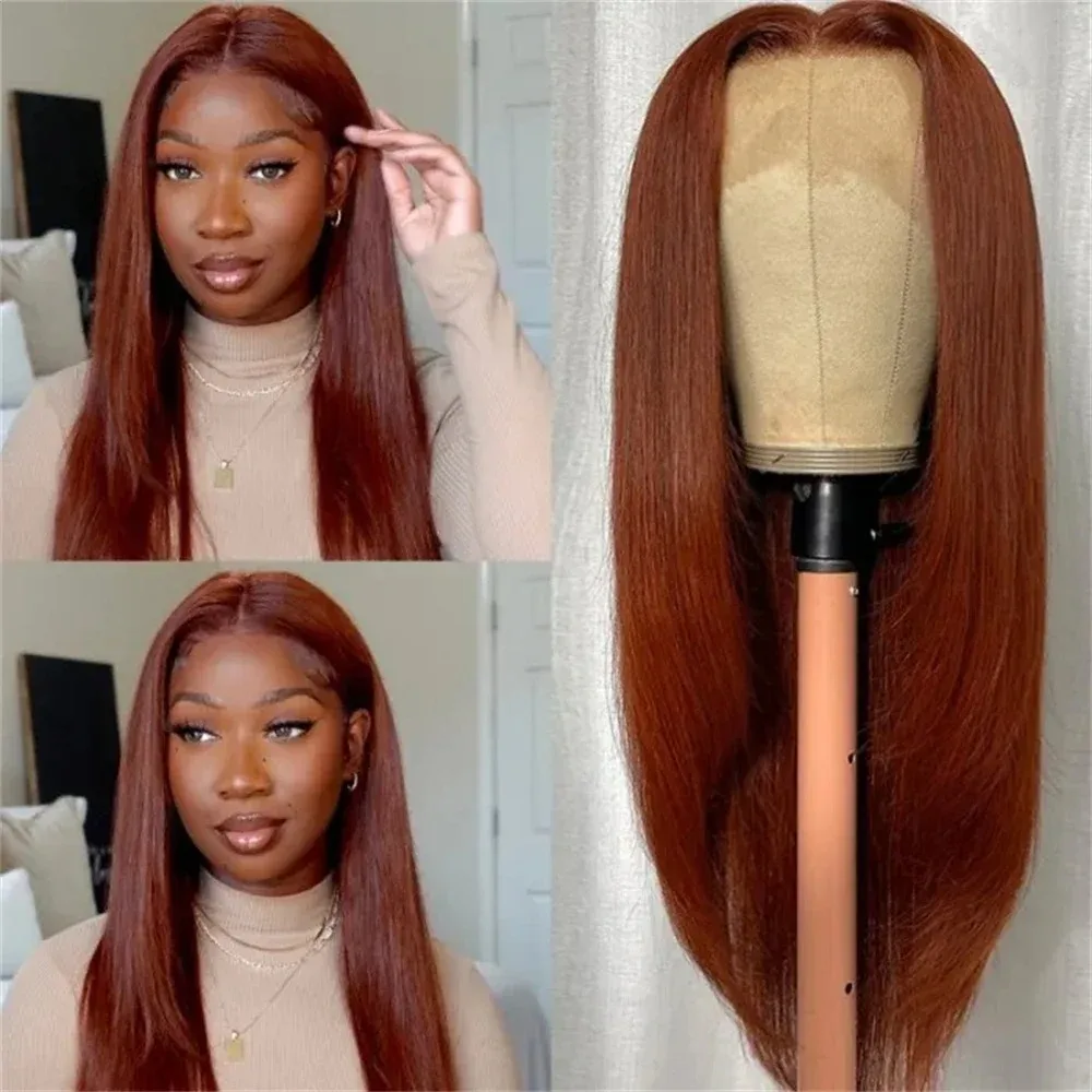 13x4 Reddish Brown Straight Lace Frontal Human Hair Wig 13x6 Lace Frontal Wig 4x4 Closure Human Hair Wig Pre Plucked