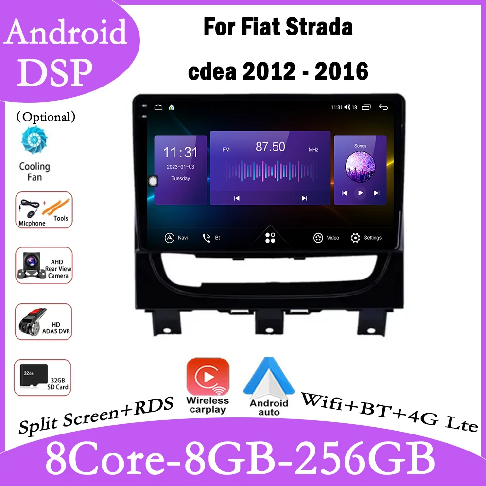 For Fiat Strada cdea 2012 - 2016 Android 14 DSP Car Radio Multimedia Video Player Navigation GPS Android auto Carplay