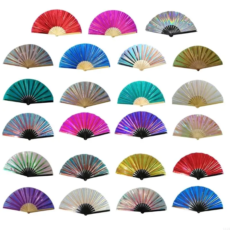 U1JB Vintage Chinese Folding Fan PVC Taichi Kung-Fu Hand Fans Wedding Party Decor