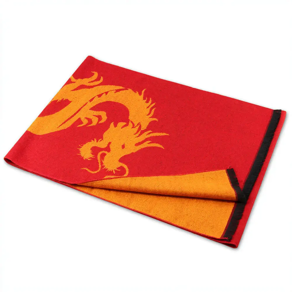 Chinese Red Dragon Scarf Retro Ethnic Design Embroidered Shawl Tassel Long Wrap Winter Warm Accessory For Easy Jack