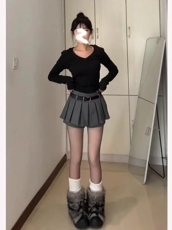 Spring American Style A-Line  Skirt Women's Anti-Light School Girl Checkered Half-length Skirt High Waist Polyester Fiber