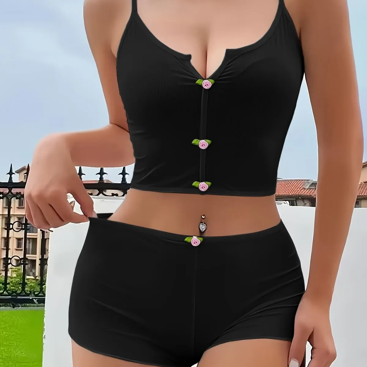 

Faionable Slim Fit Pure Color Blo Home Clothes Set Women's Spwear Summer Cotton Polyester ort Sve Five Pants