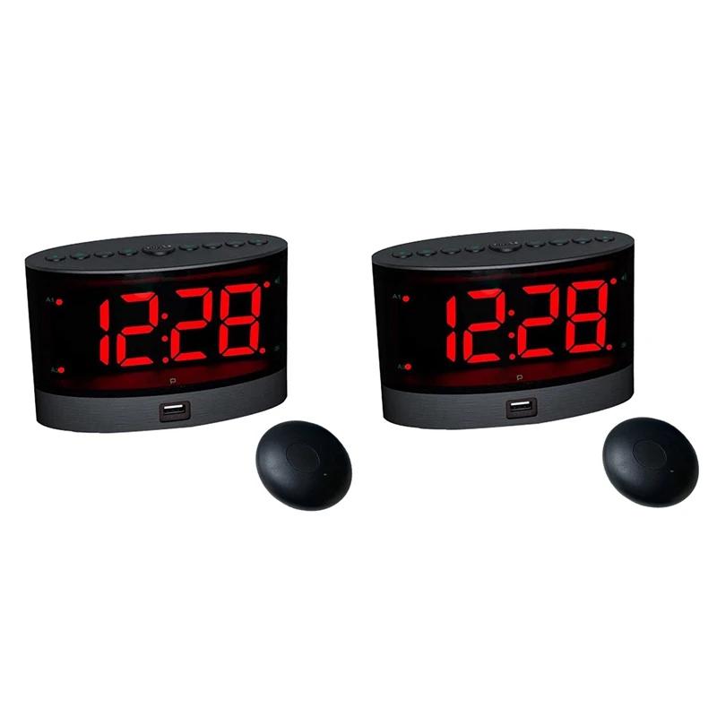 

2X Extra Loud Alarm Clock With Wireless Bed Shaker,Vibrating Dual Alarm Clock For Heavy Sleepers