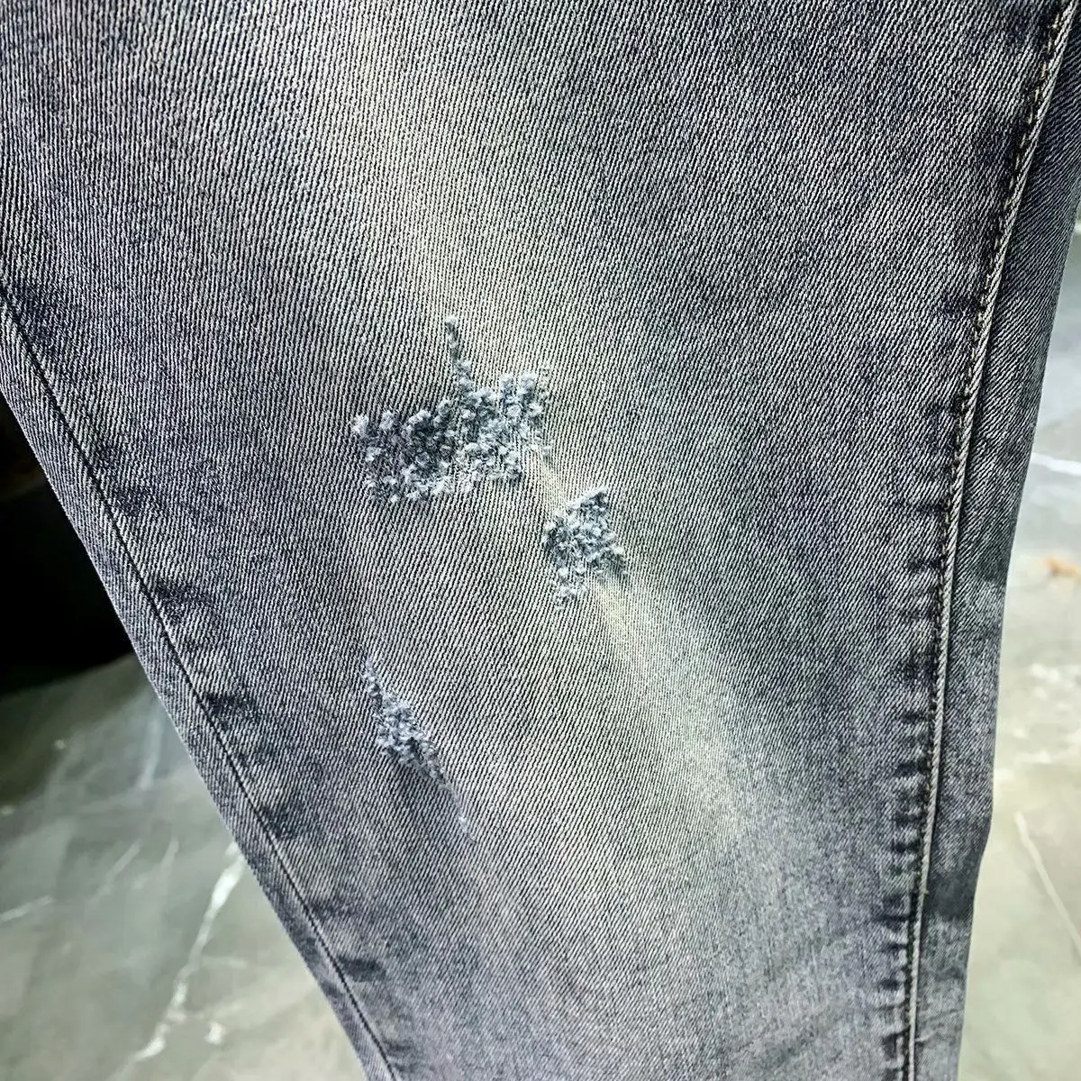 جينز جينز غير رسمي على الطراز الكوري للرجال ، جينز ضيق بقصة ضيقة ، بنطلون مرن ، مصمم أسود ذكر ، فاخر ، الصيف ، #4