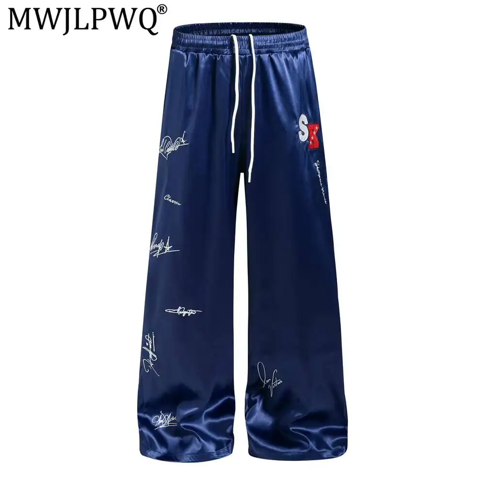 MWJLPWQ Letter Embroidered Loose Casual Pants Men Elastic Waist Straight Sports Trousers Drawstring Cuffs Vibe Trousers 20354
