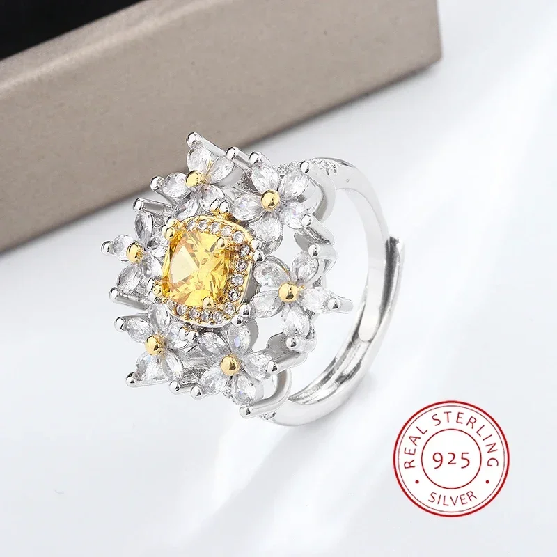 Nieuwe Hoge Kwaliteit 925 Verzilverde Ring Voor Vrouwen Mode Bloemen Sparkly Zirkoon Sieraden Prachtige Feest Sieraden Verlovingsring