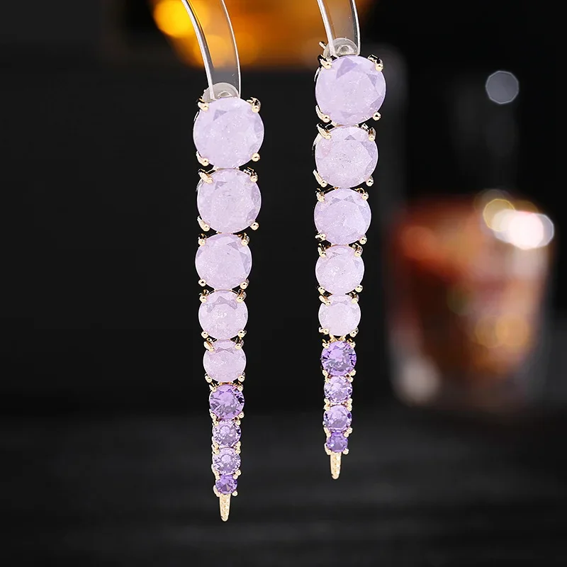 FXLRY Fashion Long Blue Ice Broken Cubic Zirconia Earring For Women Wedding Jewelry