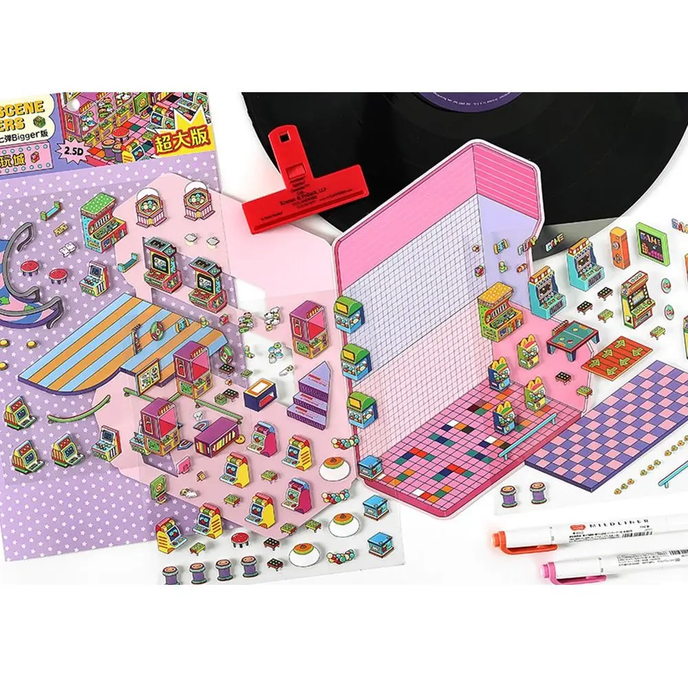 Cartoon 3D Landscape House Stickers Today's Business Is Open Stress Relief Landscaping Making Sticker Scrapbook Game