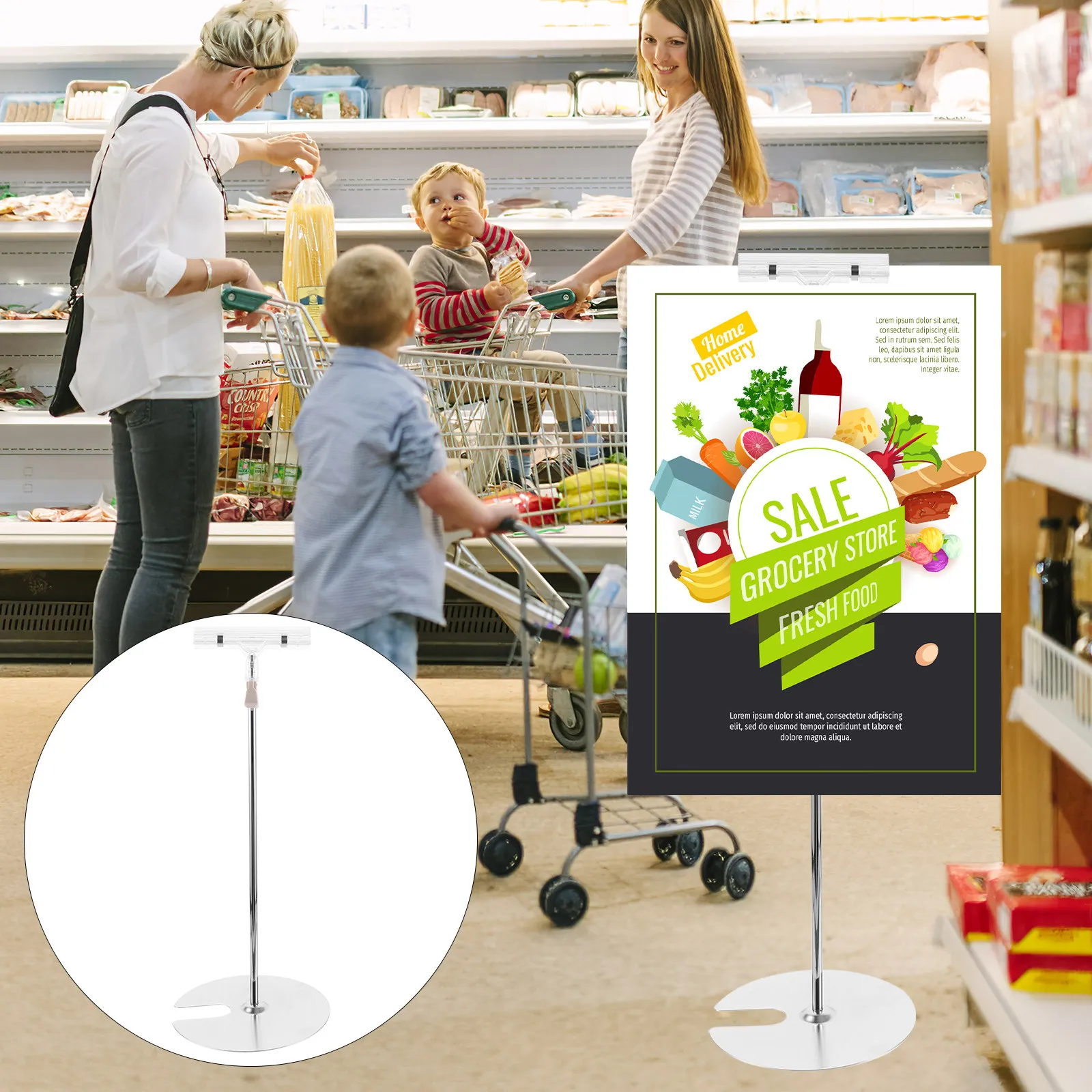 Adjustable Stainless Steel Poster Stand T Shape Advertising Display Holder Banner Stand Portable Sign Rack for Desktop Home