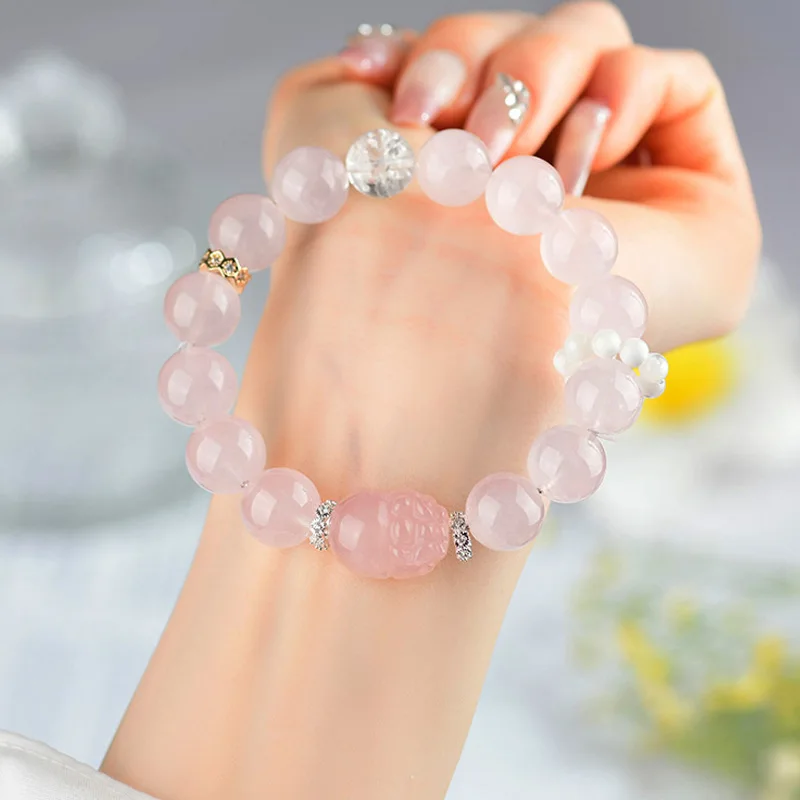 

Natural White Phantom Starlight Pink Pixiu Women'S Elegant New Style Bracelet