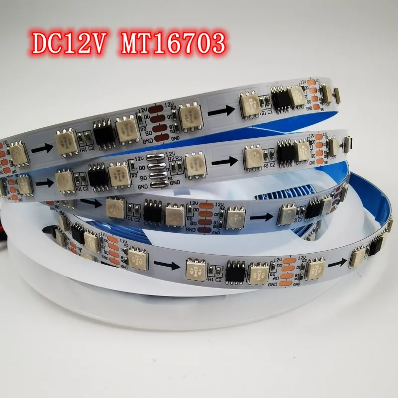 DC12V MT16703 IC RGB Dream Color Pixel LED Strip Individually Addressable 30 60leds/m 5m Dual Signal 4 Pin 5050 SMD 10mm PCB