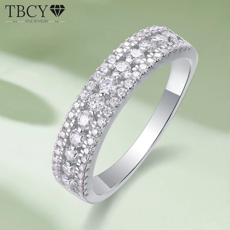 

TBCYD D Color VVS1 All Moissanite Rings For Women S925 Sliver Lab Diamond Half Eternity Wedding Band Luxury Party Jewelry Gifts