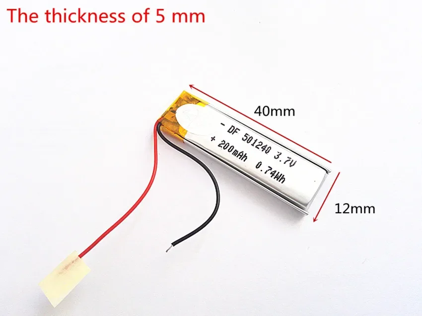 1 pieza 3,7 V 200 mAh 501240   Células de batería recargables de iones de litio Li-Po de polímero de litio para Mp3 MP4 MP5 GPS móvil bluetooth