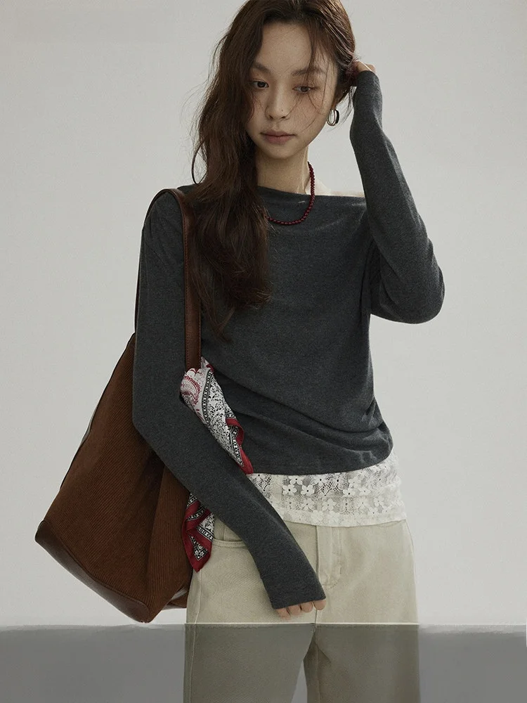 

Joli Choose Asymmetric Lace Splice Slim Fit Knitted Sweater Women's Faion Design Summer New Sle V-Ne Svel Top