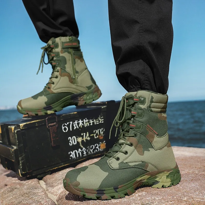 Men Camouflage Boots Fashion High-top Hiking Boots Outdoor Work Safety Shoes for Men Tactical Booties Jungle Training Boot Botas