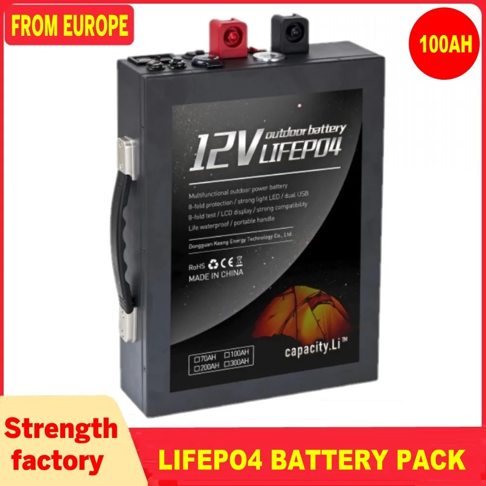 12V Lifefo4 Battery 100AH Iron Phosphate Battery Pack With usb bms Lamp for Outdoor travel Camping Portable Marine RV Batteries