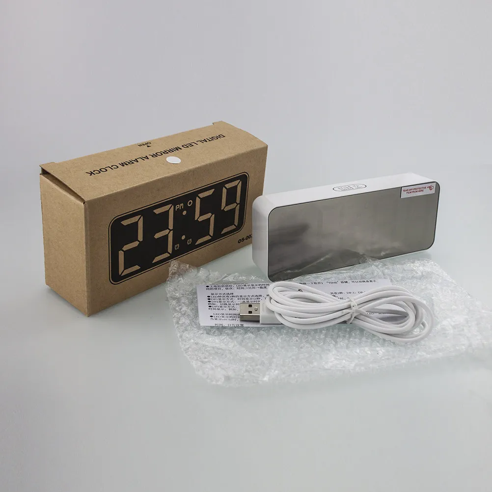 1Pcs Sleek Modern Digital Alarm Clock LED Mirror Desk Clock with Calendar Temperature Display 3-Stage Brightness Eco Material