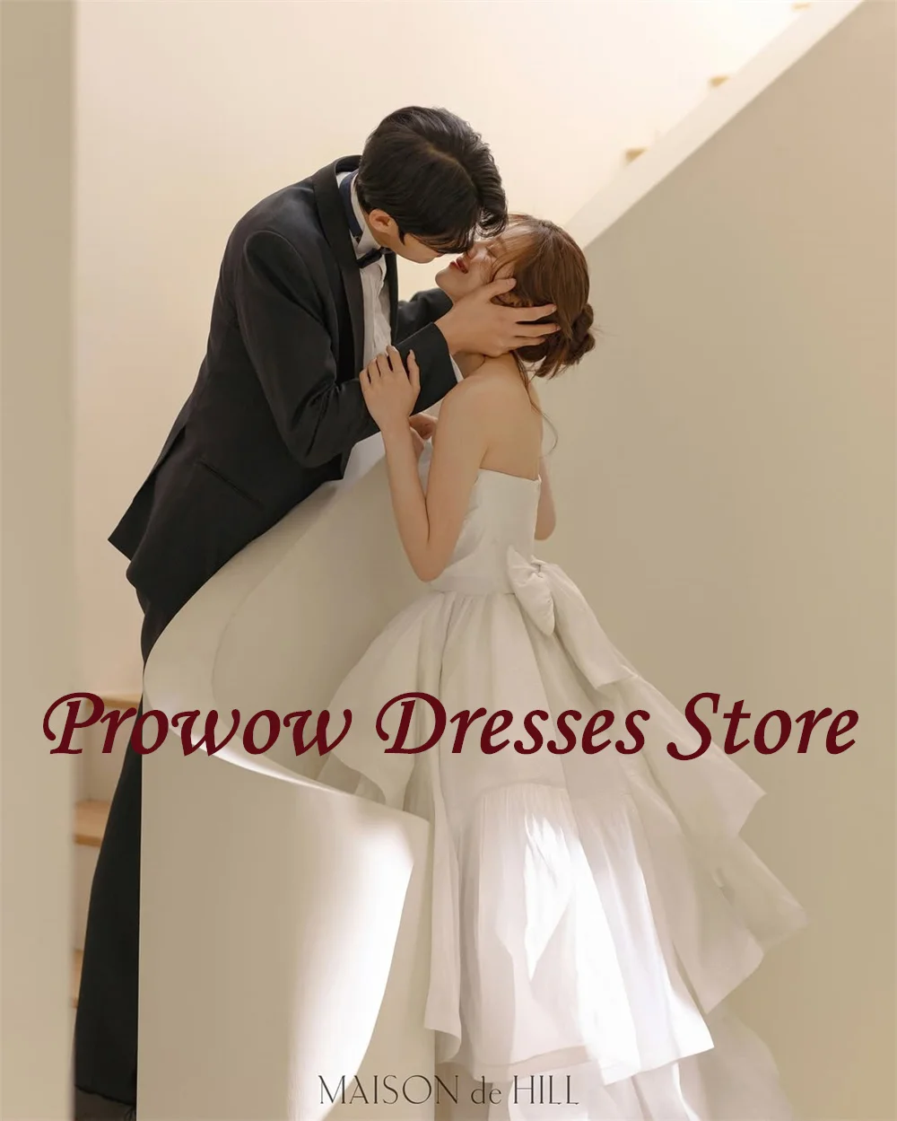 

Prowow Elegant Strapless Wedding Dress Korea Photo Shoot Ruffles A Line Bridal Gown Layered Floor Length Zipper Back Customized