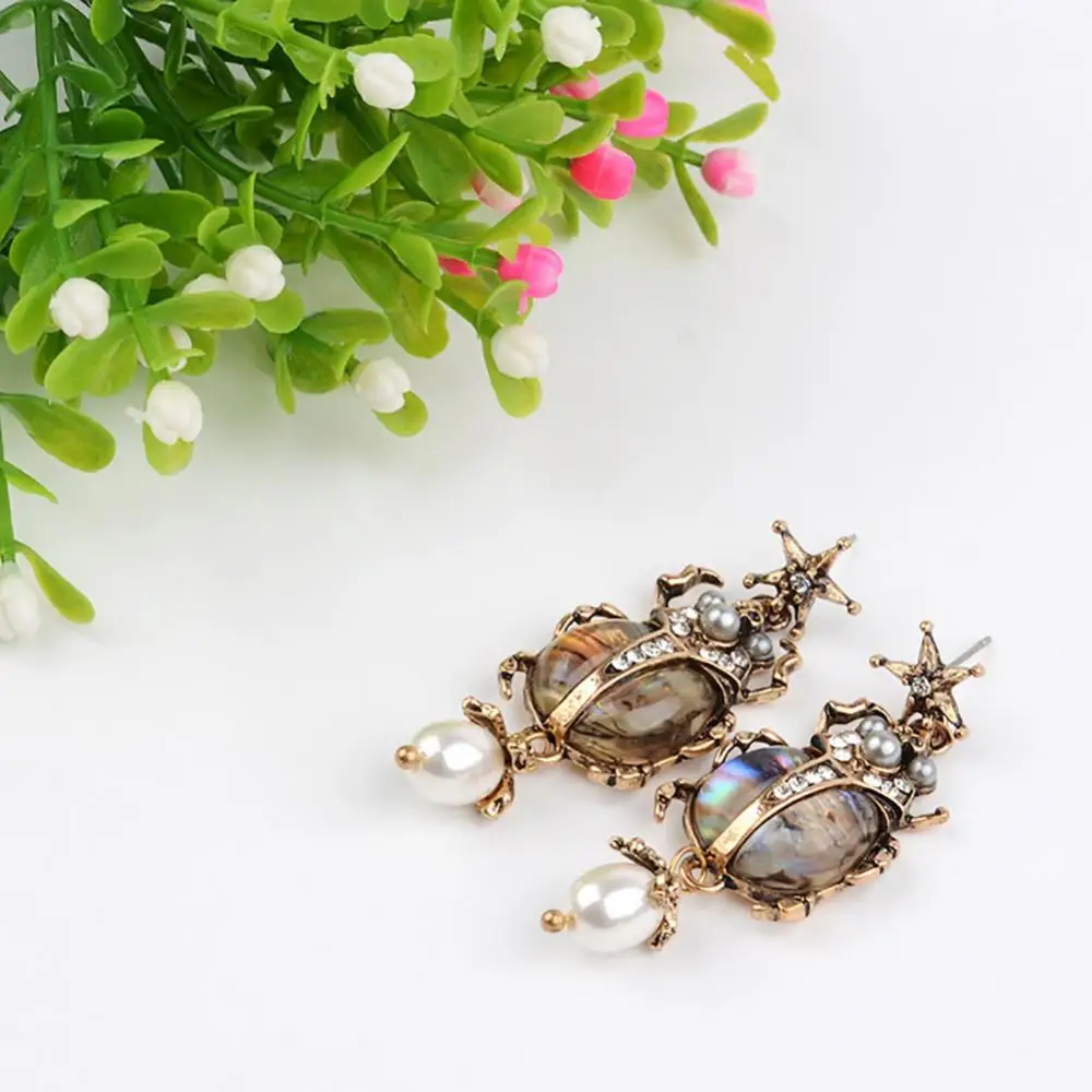 Vintage Ladybug Faux Pearl Rhinestone Dangle Stud Earrings Jewelry Gift Insect Earrings  Crystal Drop Earrings Trendy Jewelry