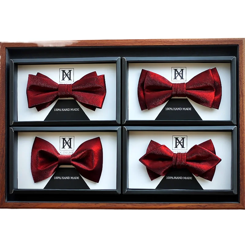 

Wine red sparkle wedding groom bow tie for men's high-end solid color wedding banquet emcee performance bow tie