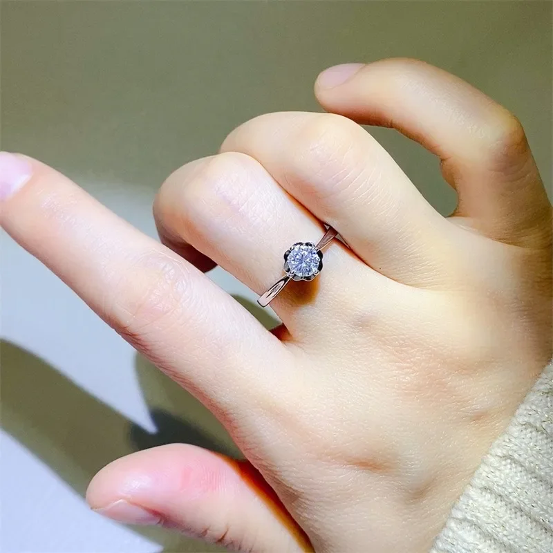 SACE permata GRA cincin Moissanite 1ct bersertifikasi D warna perak murni 925 dengan cincin emas putih 18k untuk wanita perhiasan bagus