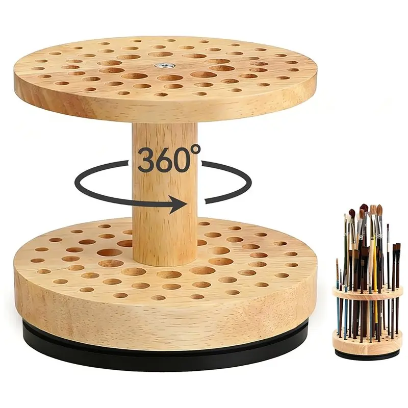 A73U Brush Holder For Artists, Makeup& Craft Tools- 360° Rotating Brush Storage Rack For Makeup Brushes, Calligraphy Pens