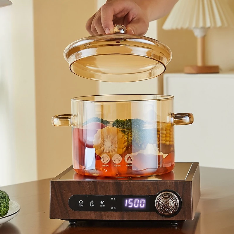 وعاء زجاجي مفتوح للحرق المباشر من البورسليكات العالية ومقاوم لدرجات الحرارة العالية وعاء حساء بكلتا الأذنين شفاف من السيراميك الكهربائي #1