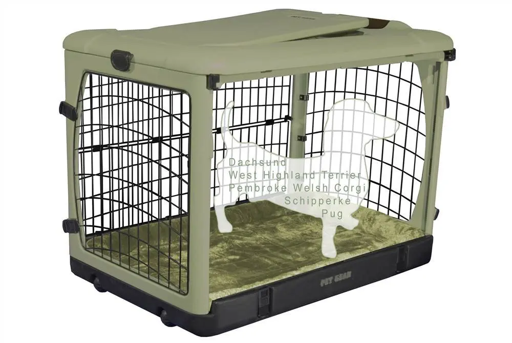 

“The Other Door” 4 Door Steel Crate with Plush Bed + Travel Bag for Cats/Dogs, NEW Sage, 1 Count (Pack of 1),, Custom