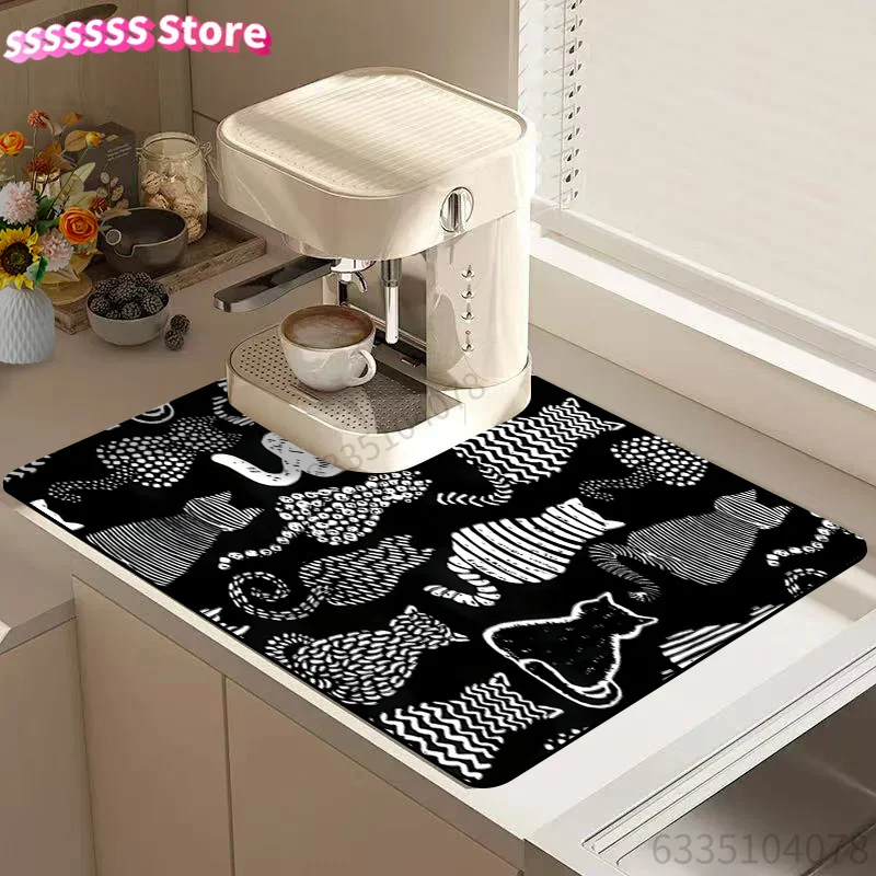 Purchase  Tableware Drying Mat, Featuring a Cute Cat Design, a Easy And High-End Printed Draining Mat, Suitable for Coffee Machi